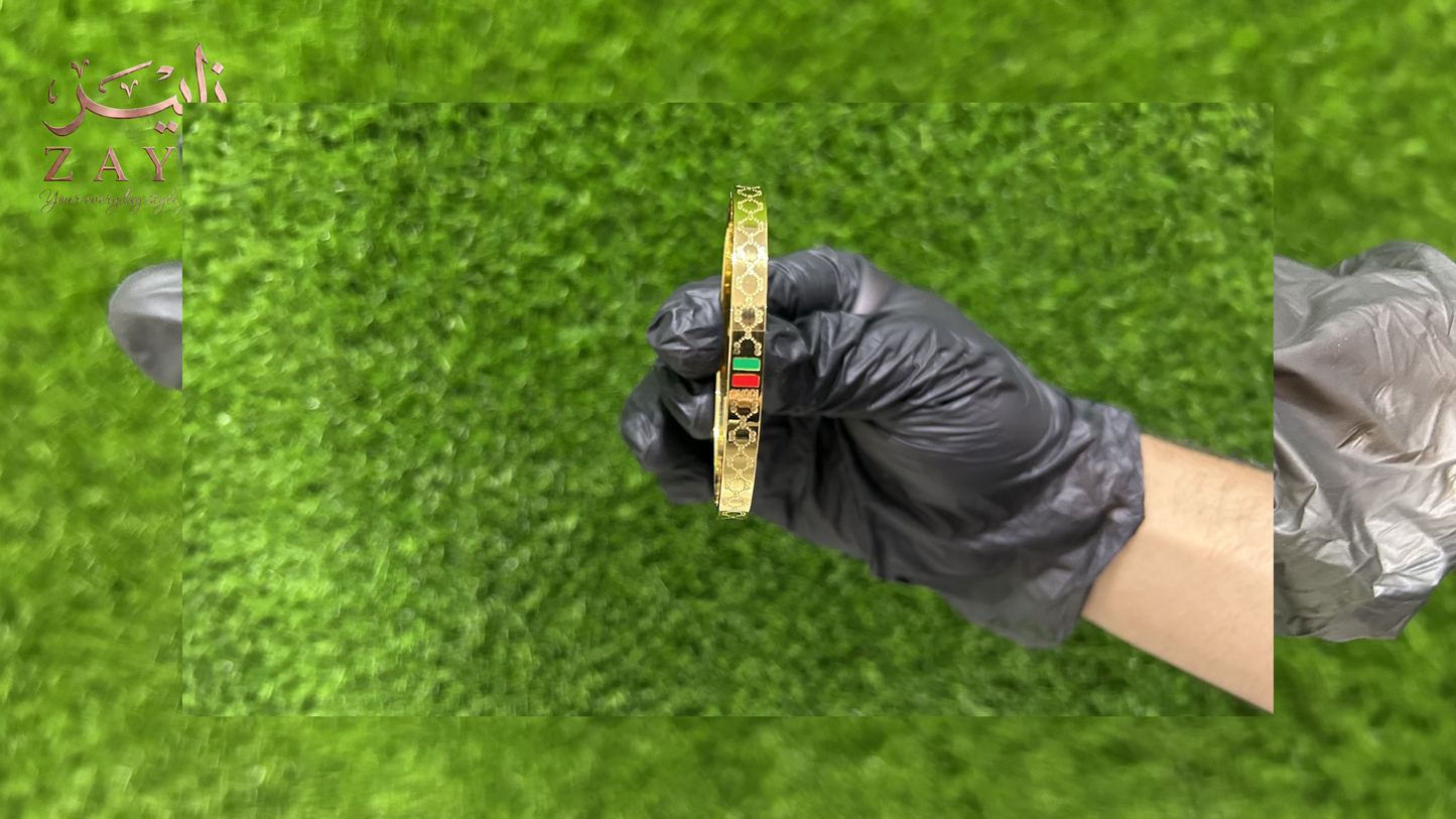 ZAYR Heritage Gold Monogram Bangle - Signature Stripe Edition