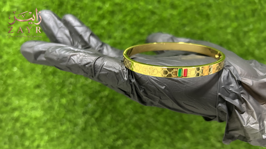 ZAYR Heritage Gold Monogram Bangle - Signature Stripe Edition
