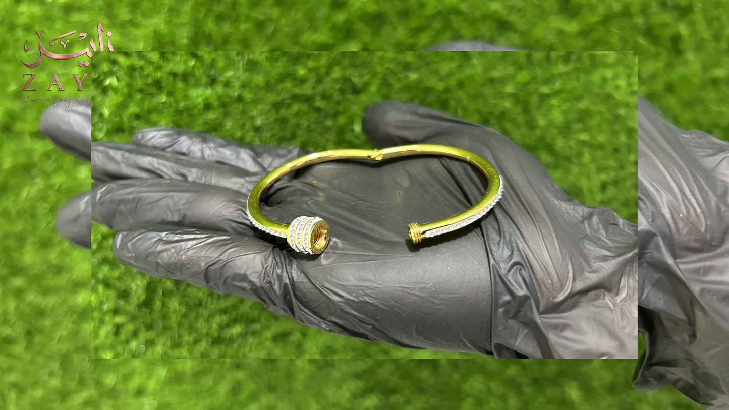 ZAYR Open-Cuff Gold Crystal Bangle - Triple Ring Edition