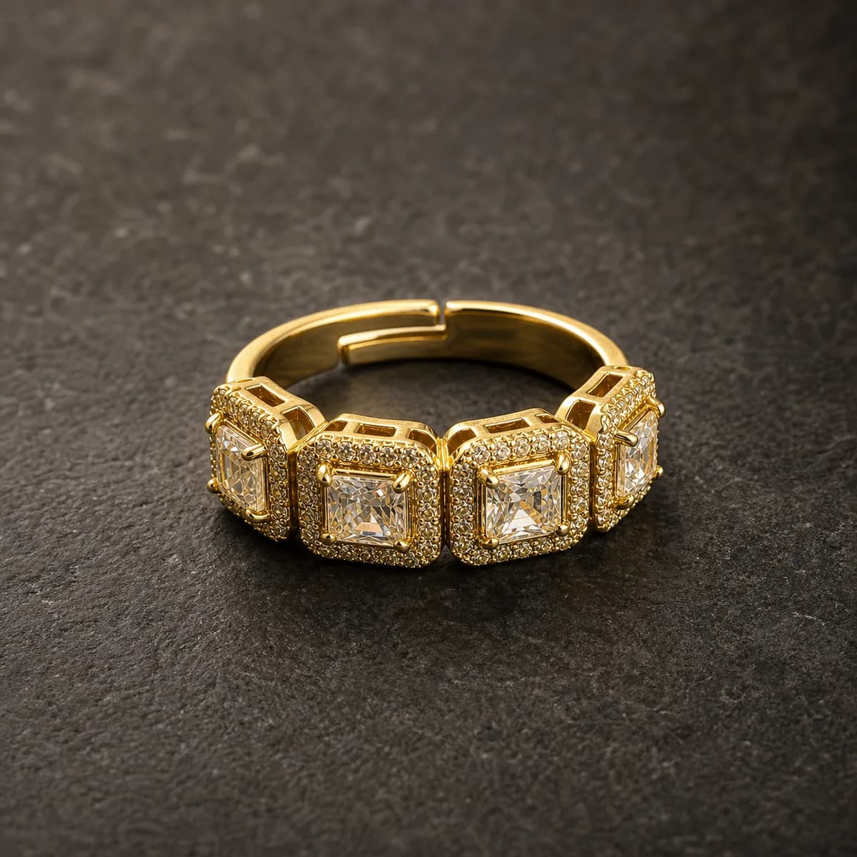 Camille Square Halo Link Ring 2