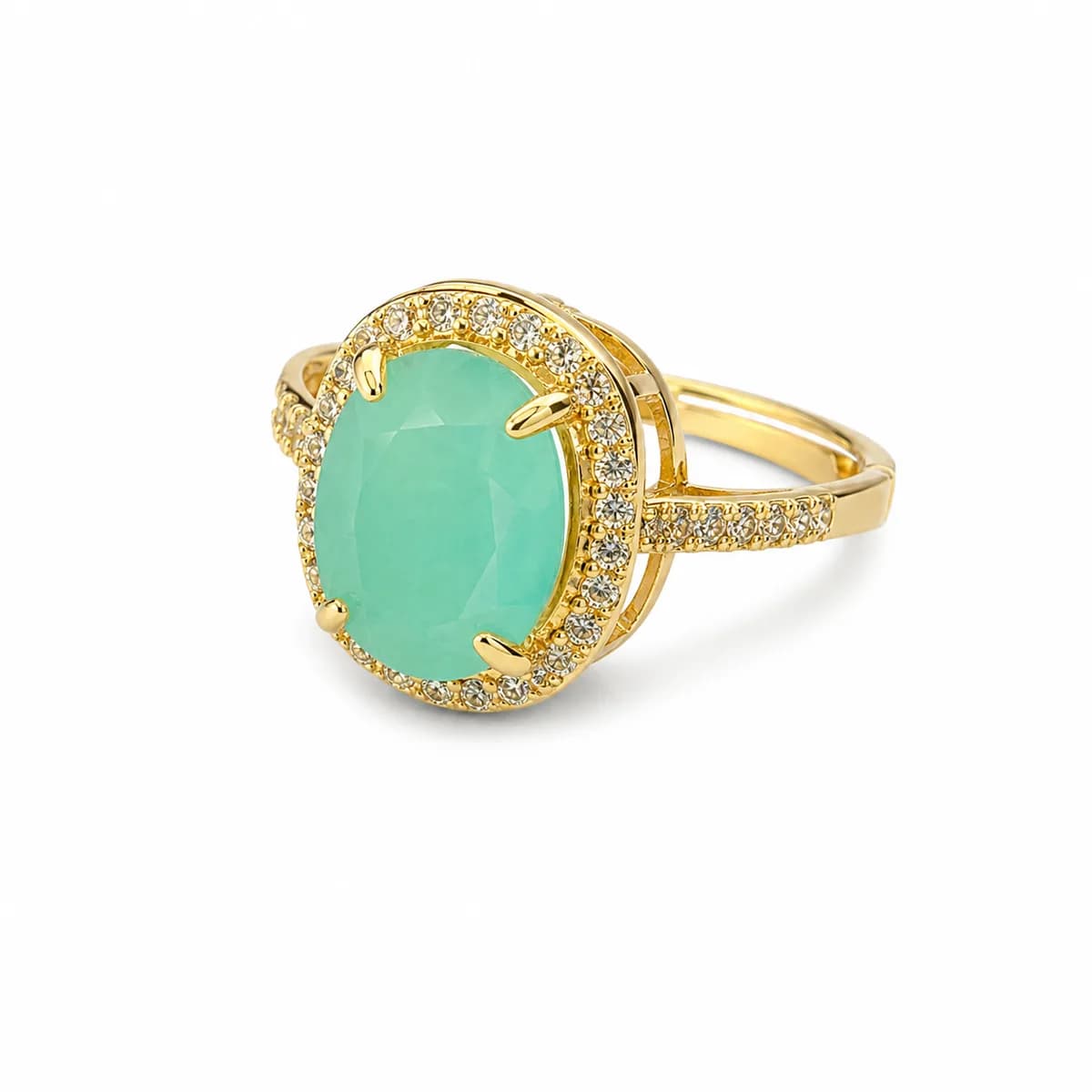 Noor Oval Halo Split-Shank Ring — Mint Green Stone