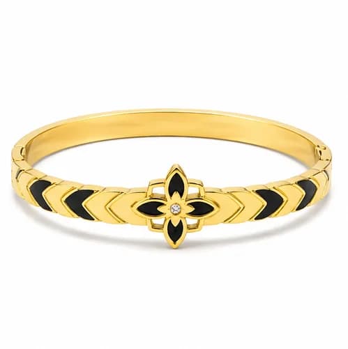 Noir Chevron Flower Bangle