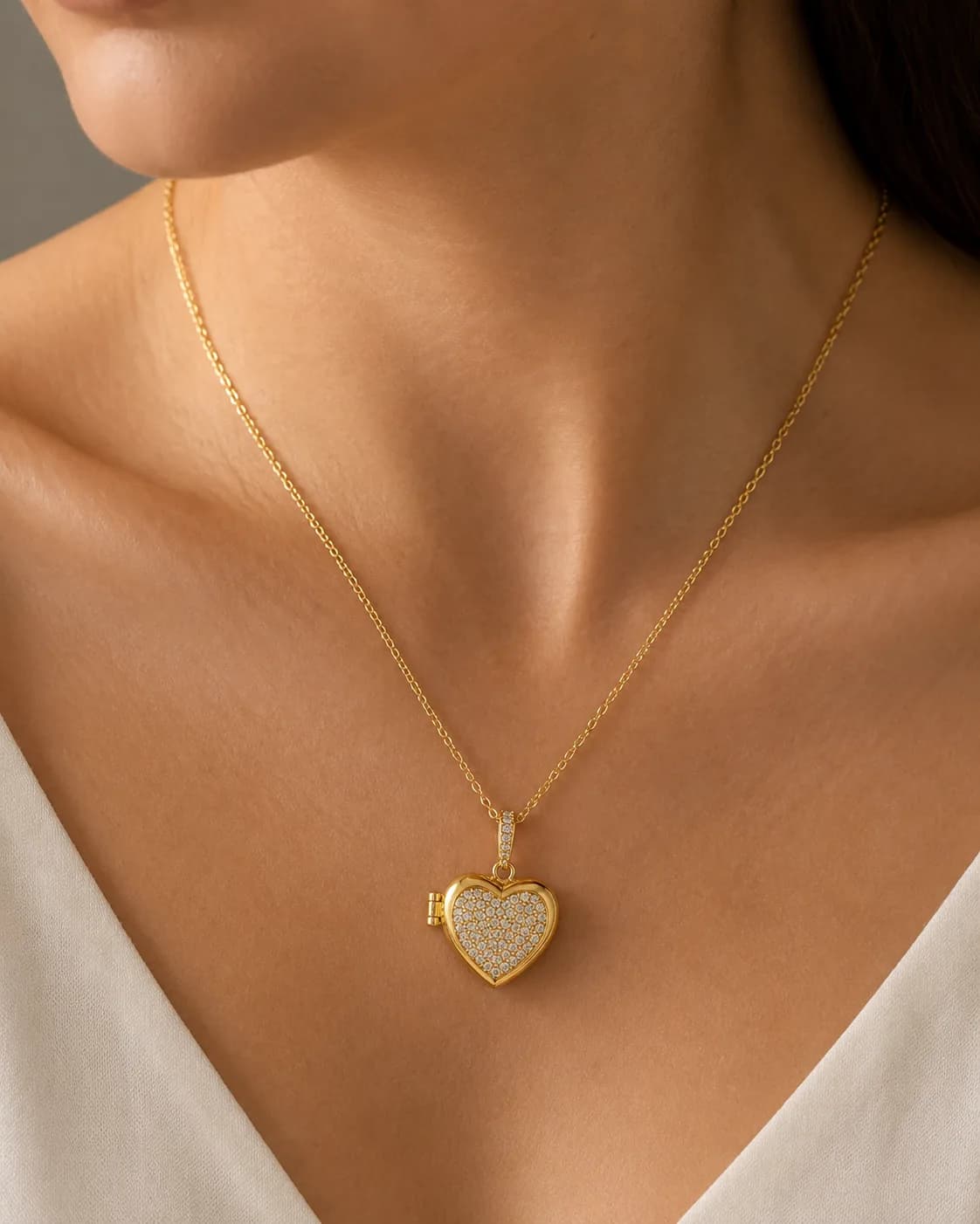 Celeste Pave Heart Locket Chain