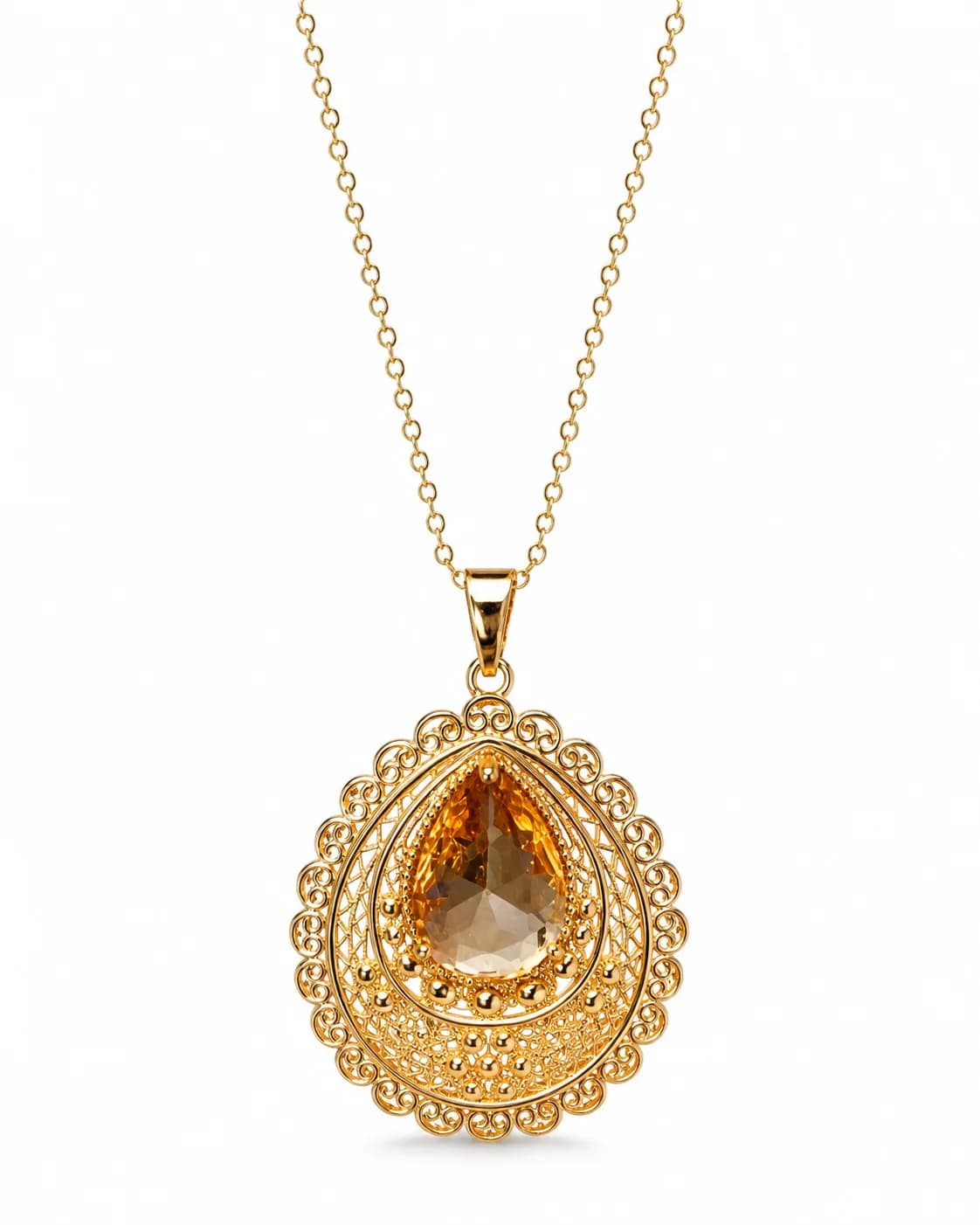 Soleil Amber Teardrop Filigree Chain