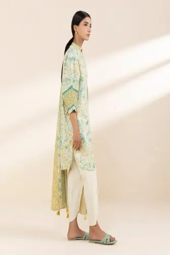Printed Lawn 3-Piece Unstitched Suit - Off White & Green