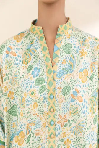 Printed Lawn 3-Piece Unstitched Suit - Off White & Green