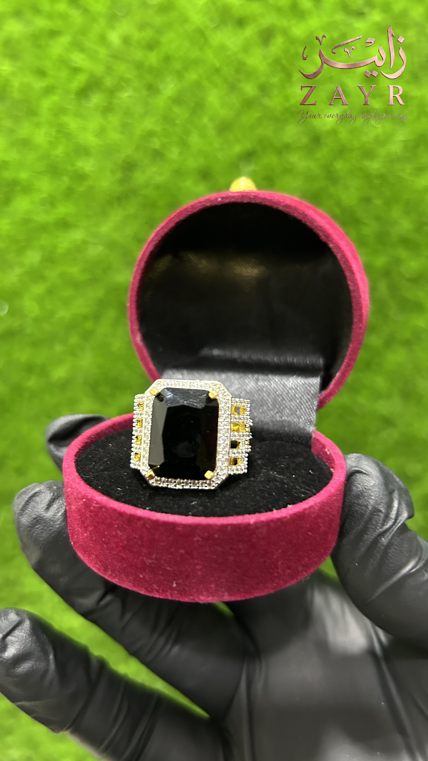 Zayr Royal Emerald-Cut Black Onyx Ring for Women & Men