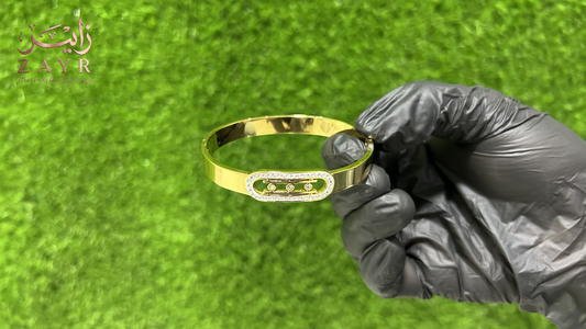 ZAYR Triple-Stone Movement Gold Bangle - Crystal Frame Edition