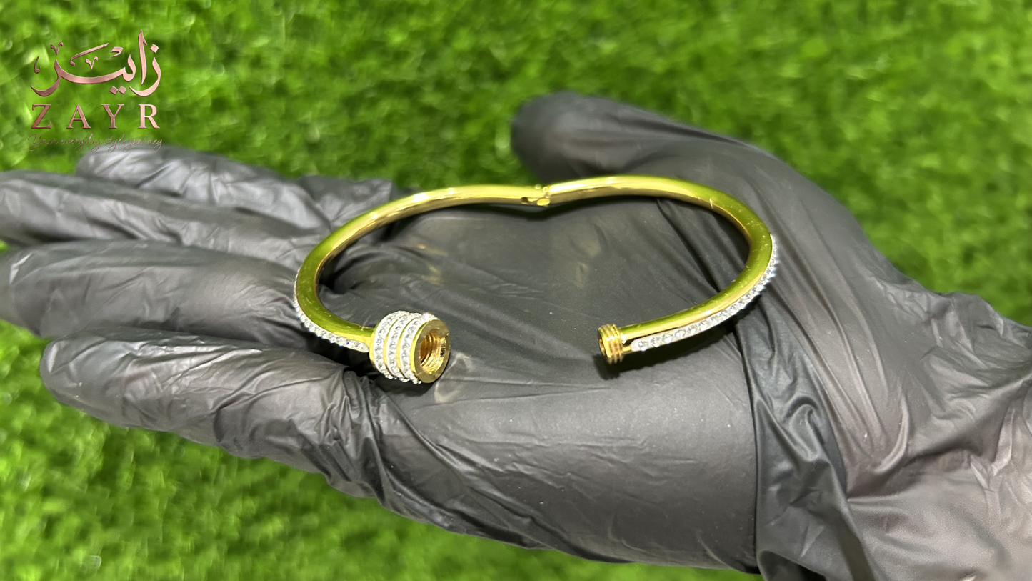 ZAYR Open-Cuff Gold Crystal Bangle - Triple Ring Edition