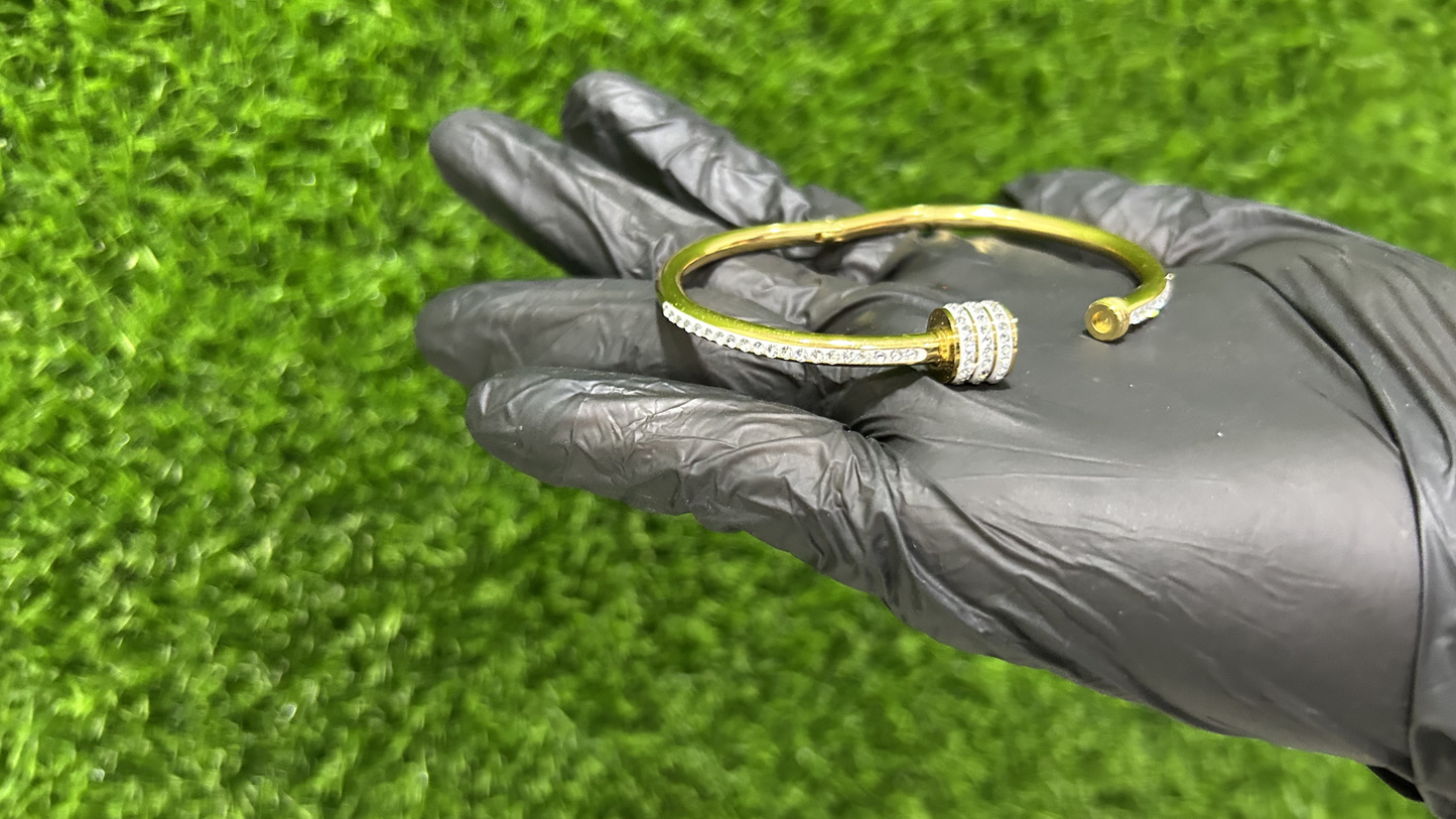 ZAYR Open-Cuff Gold Crystal Bangle - Triple Ring Edition