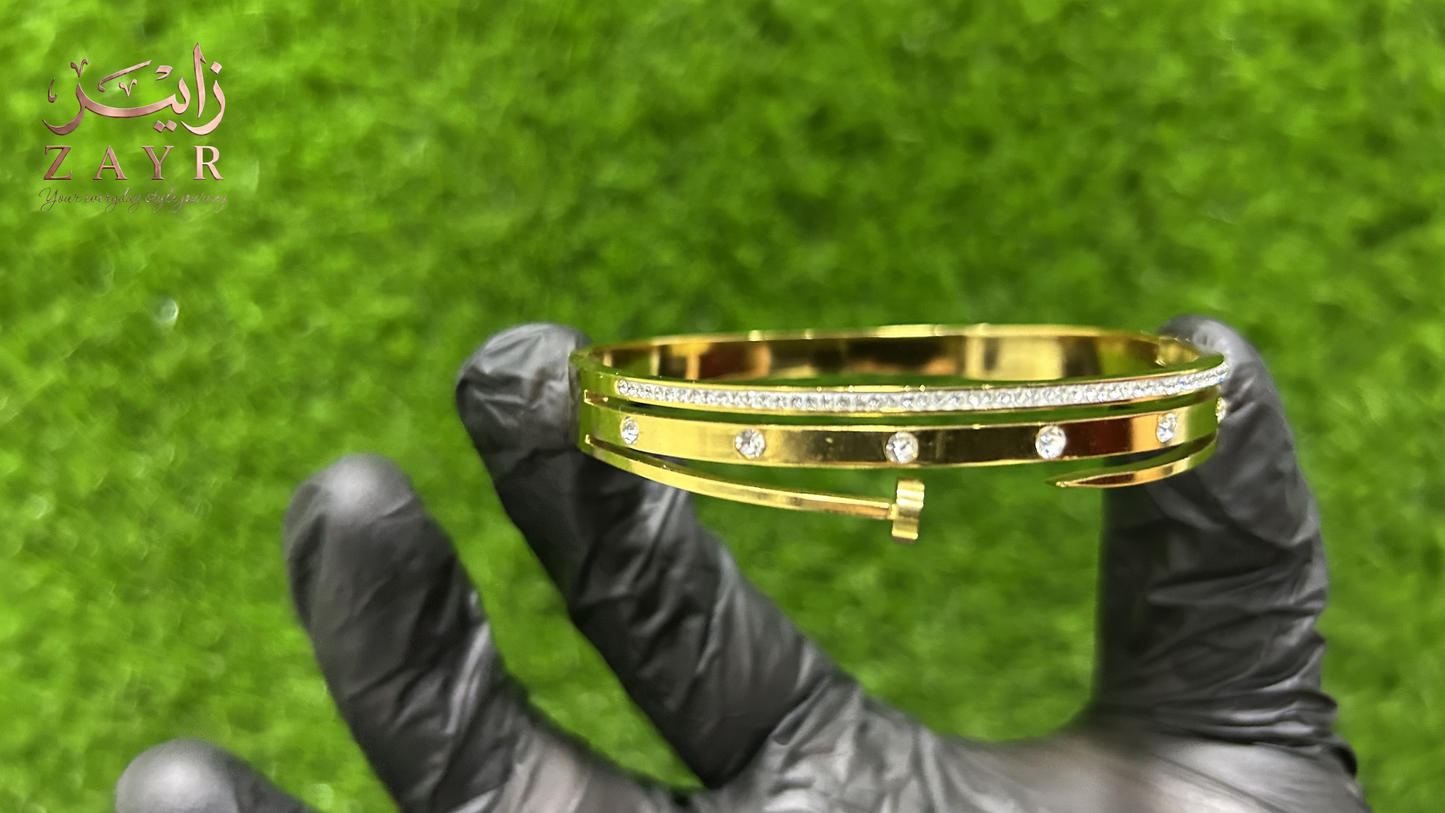 ZAYR Signature Triple-Layer Gold Plated Crystal Bangle
