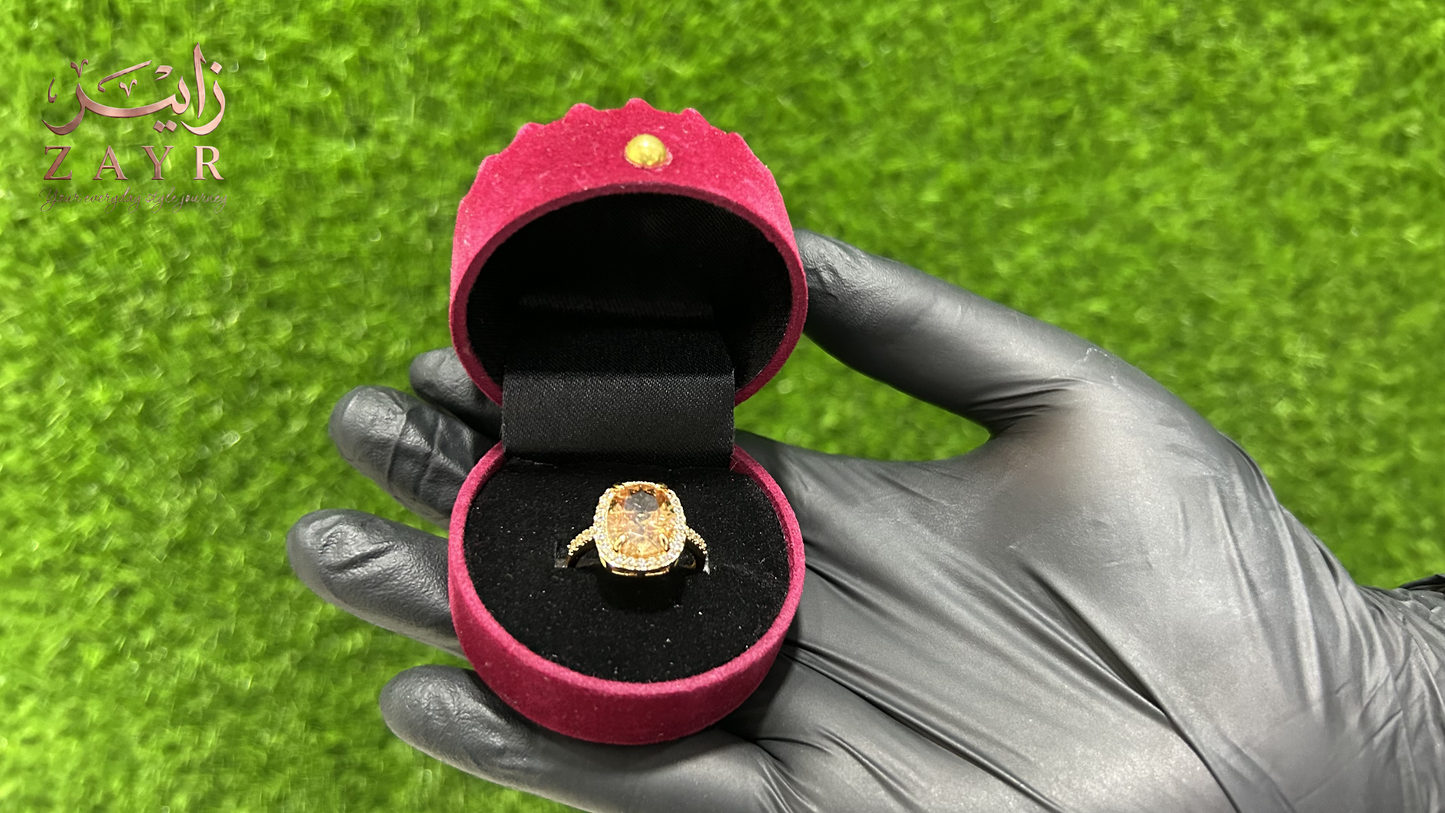 The ZAYR Amber Cushion Halo Ring