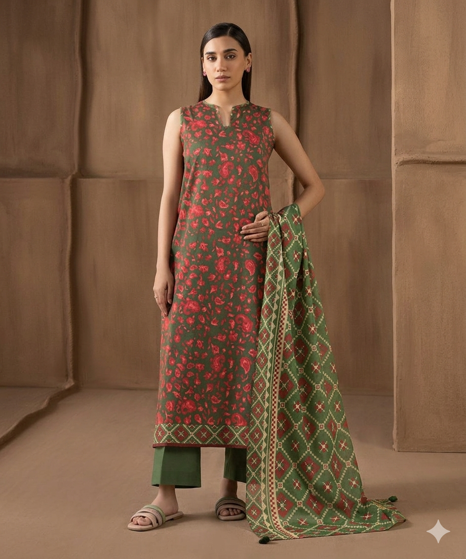 Unstitched Printed Lawn 3-Piece Suit